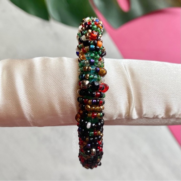 Artisan Crochet Seed Bead Rainbow Bangle Bracelet - Picture 6 of 8
